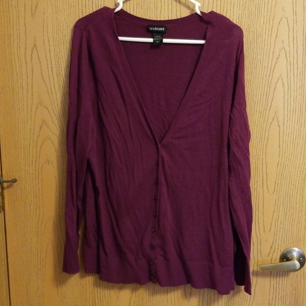 Lane Bryant Berry Purple V-neck Cardigan